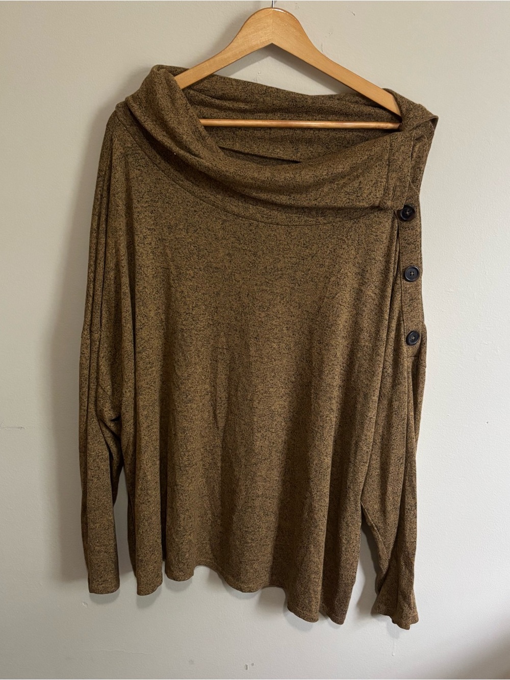 Maurices 24/7 2XL Mustard Fleck Knit Cowl Neck Button Shoulder Top